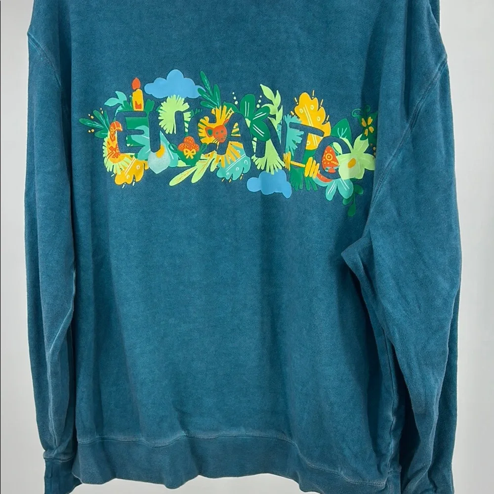 Disney Encanto L teal lightweight graphic Sweatshirt tropical vacation floral